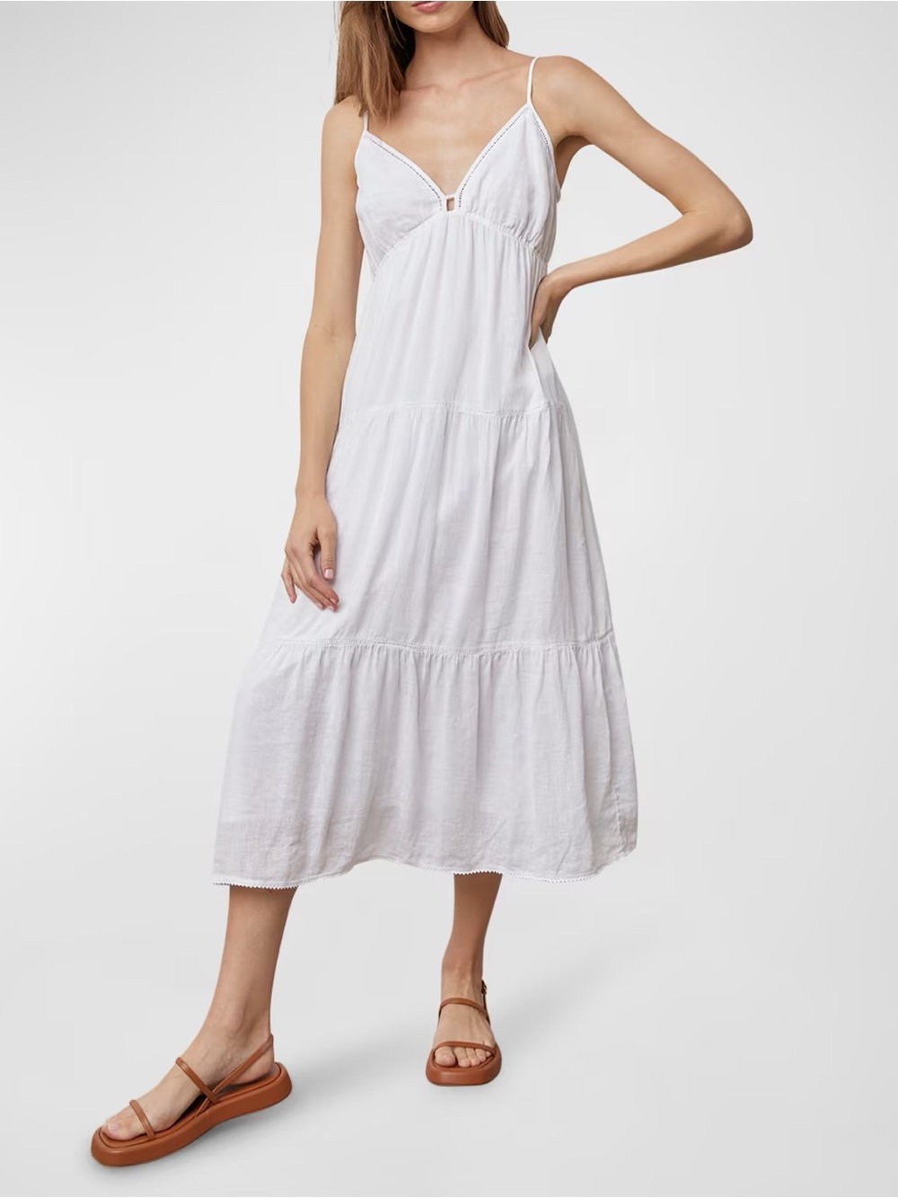Rails Avril Tiered Cotton Midi Dress Bright White